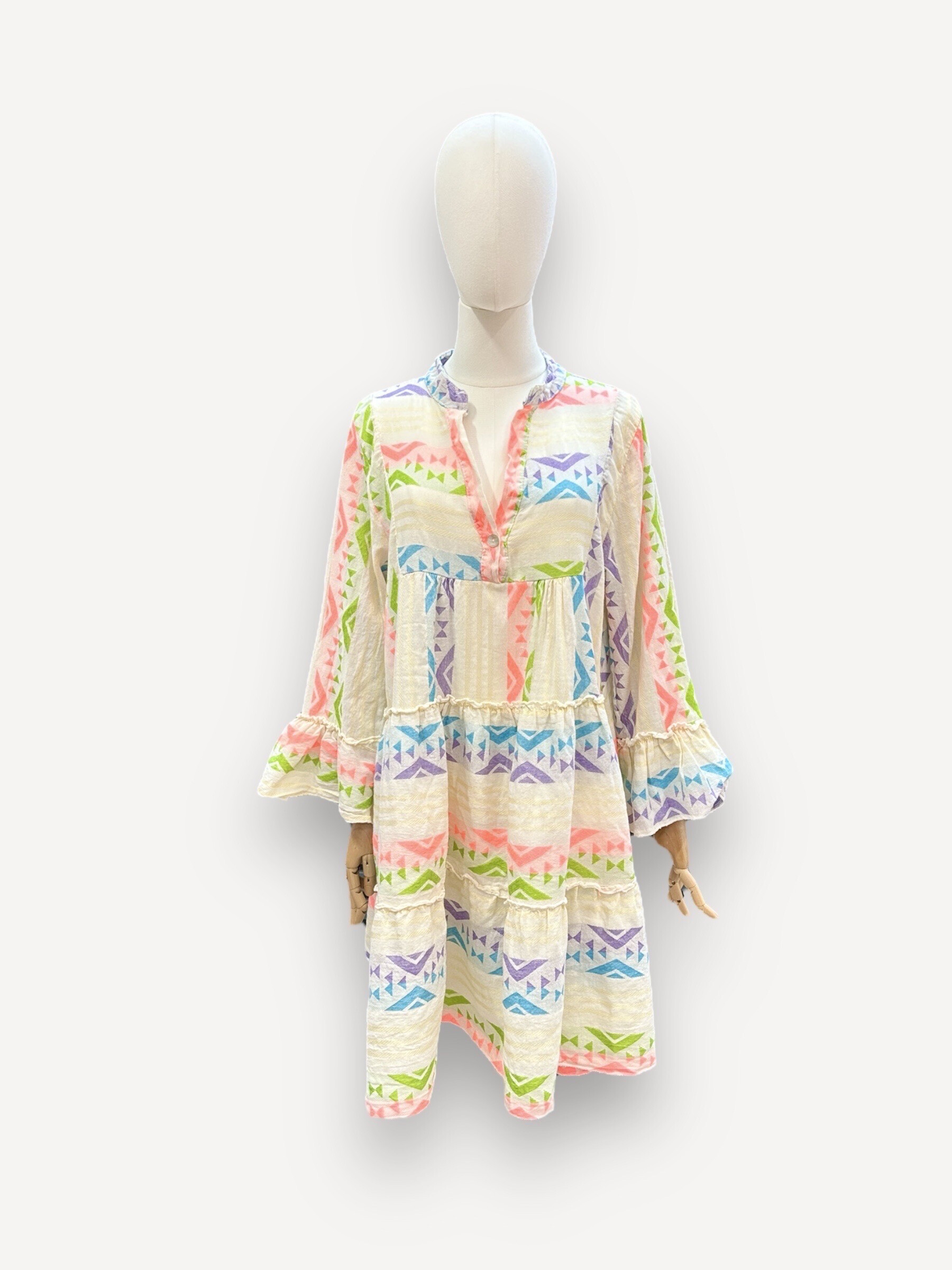 Grossiste J&L - Robe Courte Manches Longues Multicolore Fluo