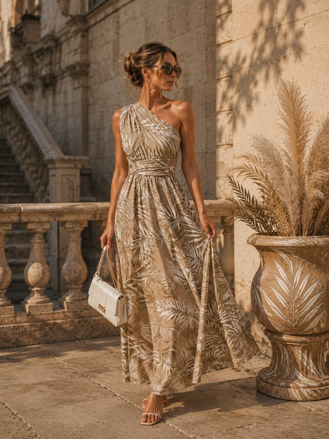 Mayorista J&L - Vestido Largo con Escote en la Espalda y Estampado de Hojas