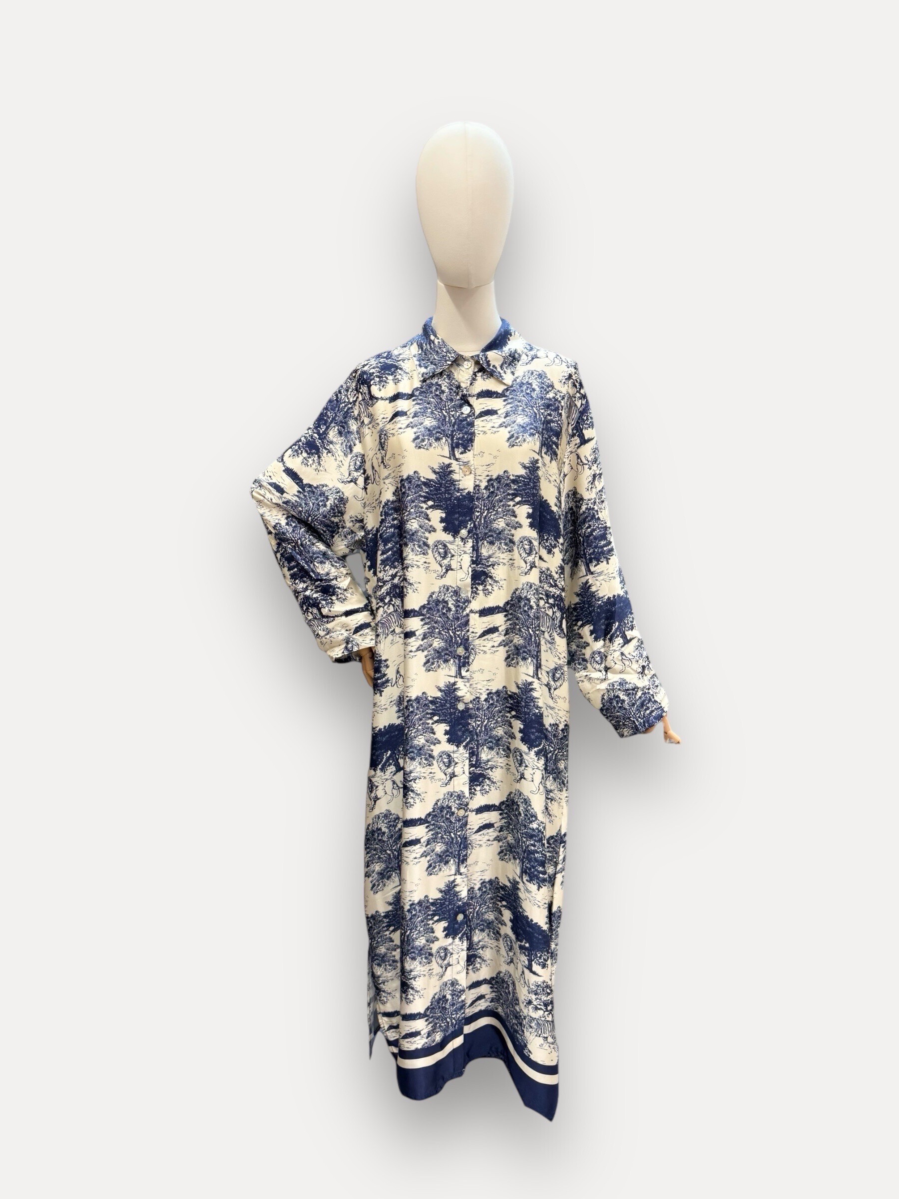 Wholesaler J&L - Maxi shirt dress long sleeve with jouy canvas print