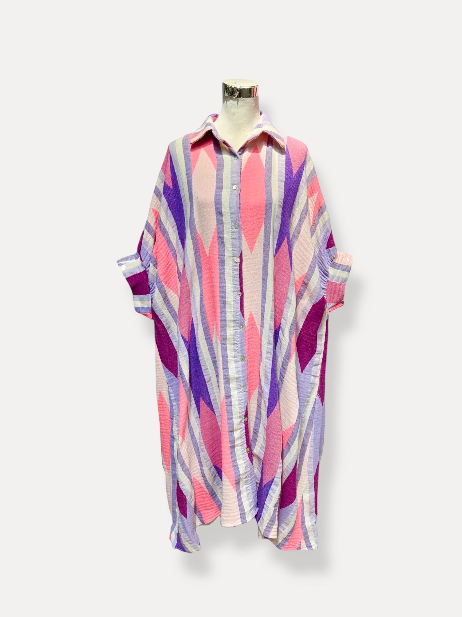 Mayorista J&L - Alexandra Dress Maxi camisa con manga corta con patrón hippie