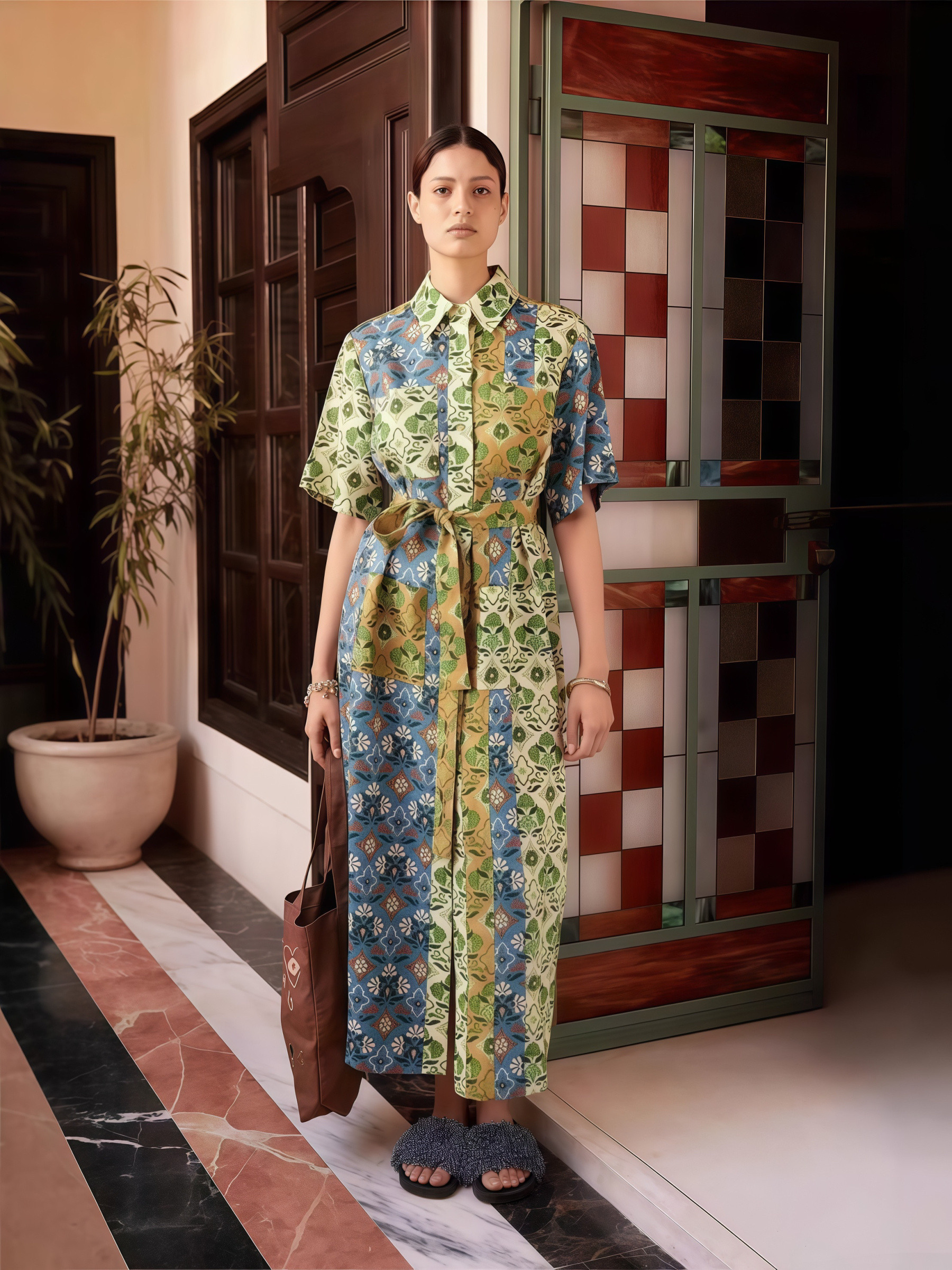Mayorista J&L - Vestido Camisero Largo Patchwork con Cinturón para Atar