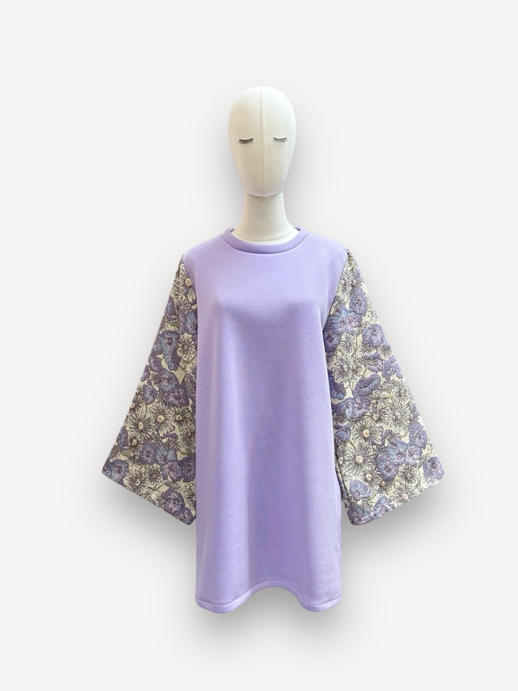 Wholesaler J&L - Bi-material Sweater Dress With Long Flared Sleeves With Jacquard Pattern
