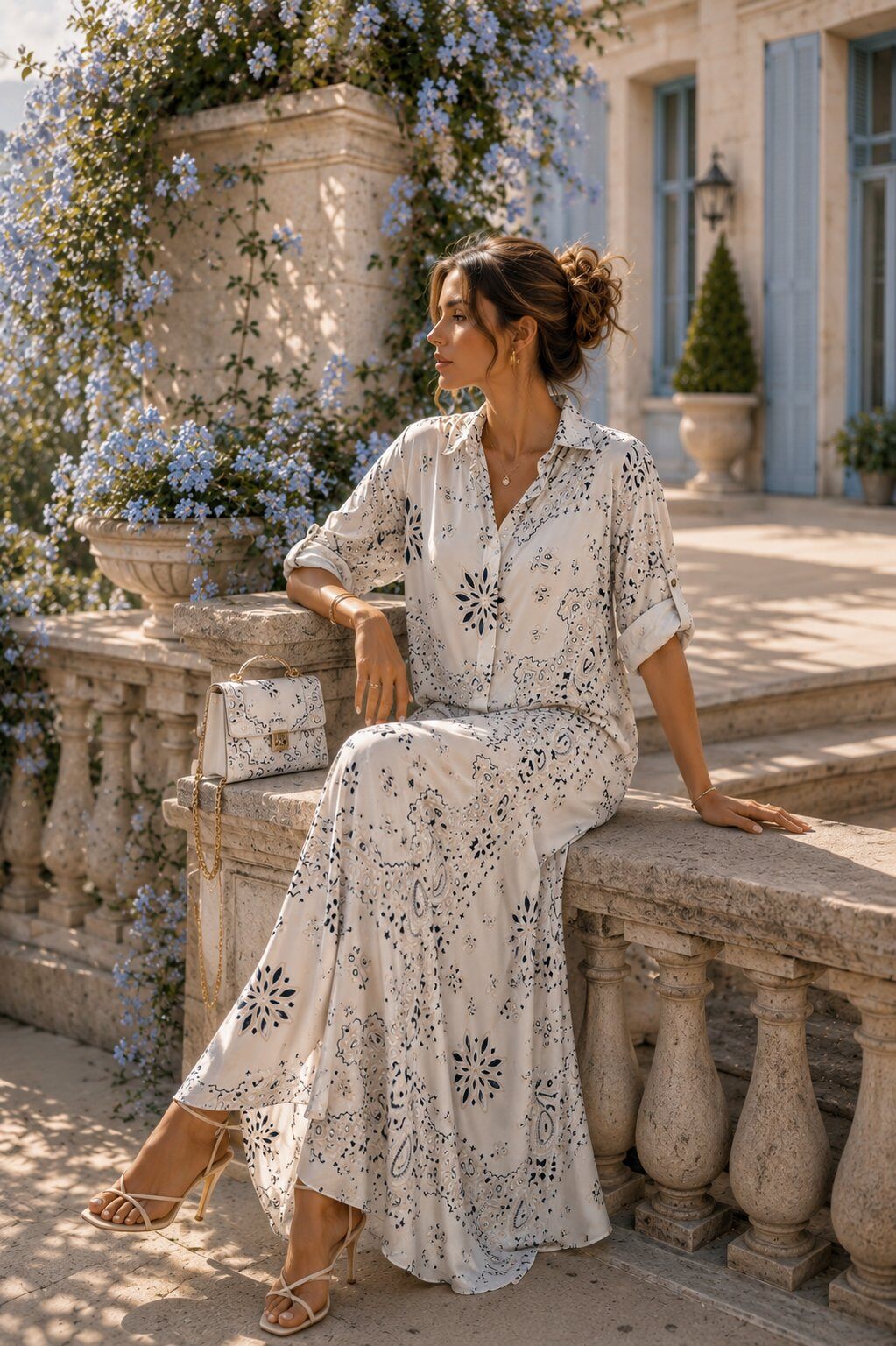 Mayorista J&L - Vestido Camisero Largo con Estampado de Bandana