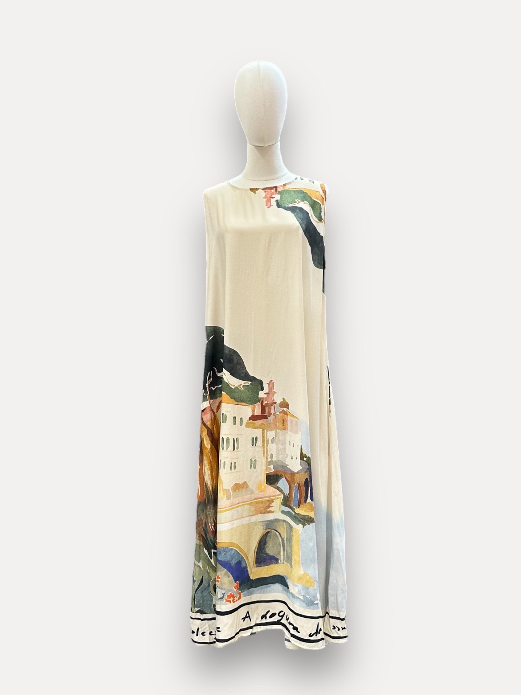 Mayorista J&L - Vestido largo Aurora sin mangas con mesa de casa estampada