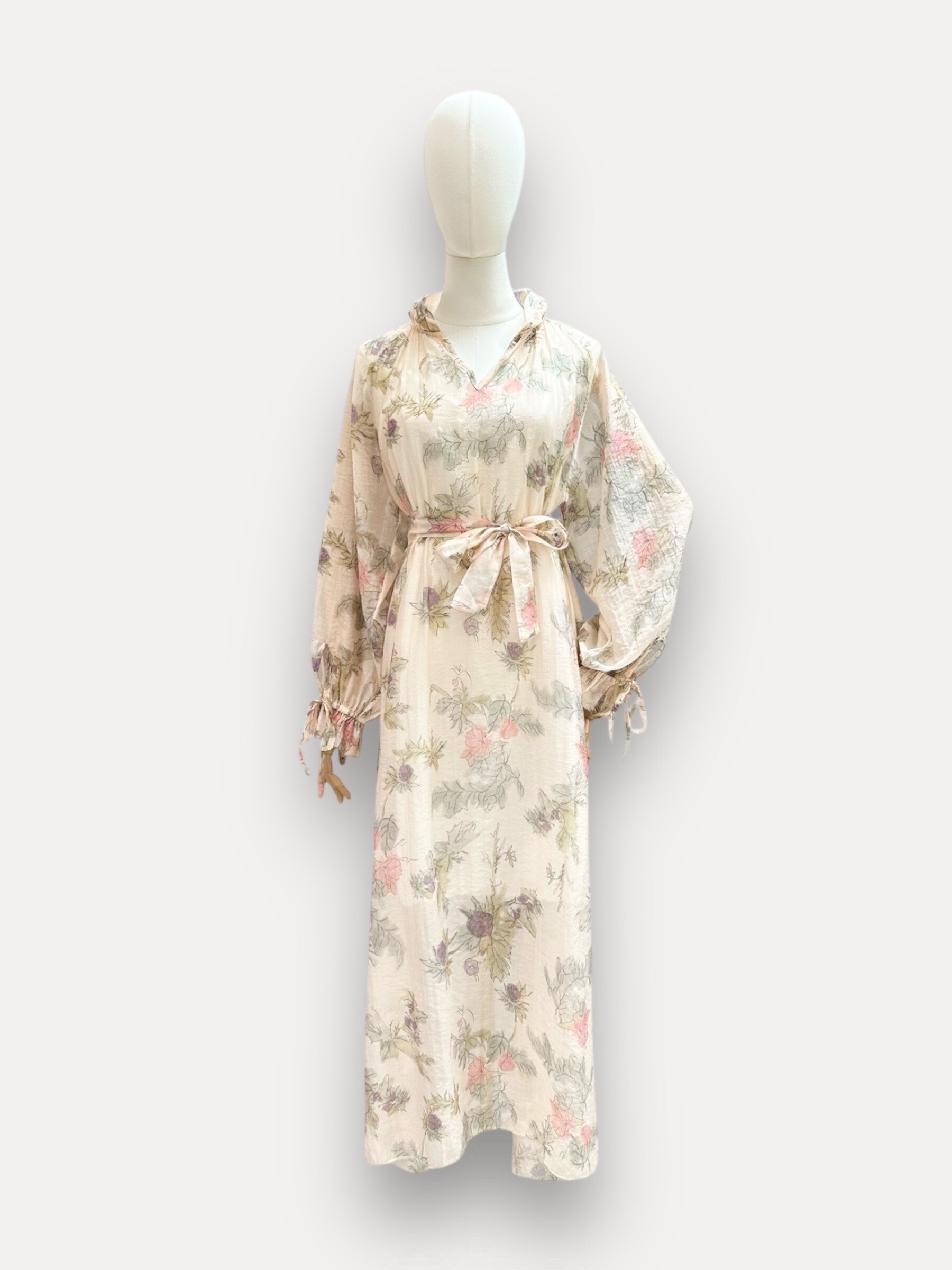 Wholesaler J&L - Light maximum sleeve dress with printed flowers in cotton veil
