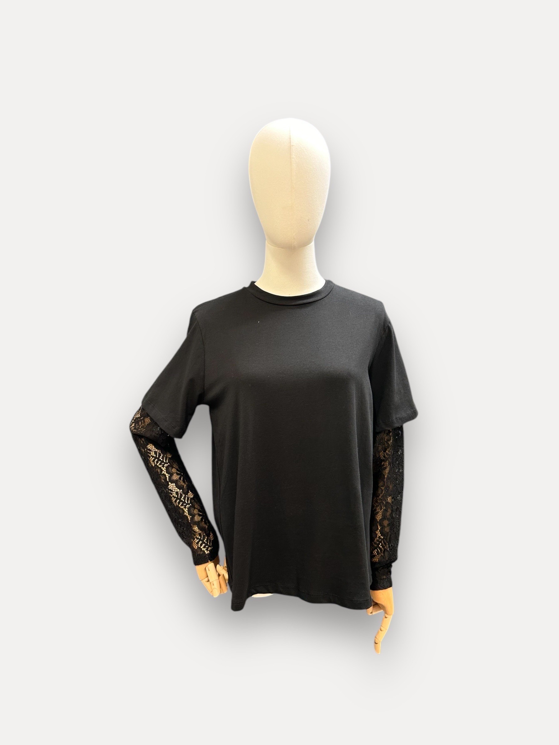 Grossiste J&L - T-Shirt Simple Uni À Manches Dentelle