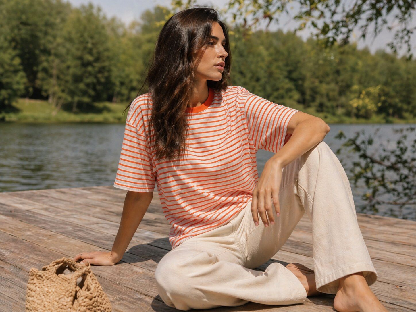 Grossista J&L - T-Shirt Oversize a Righe con Colletto a Contrasto e Vestibilità Comoda