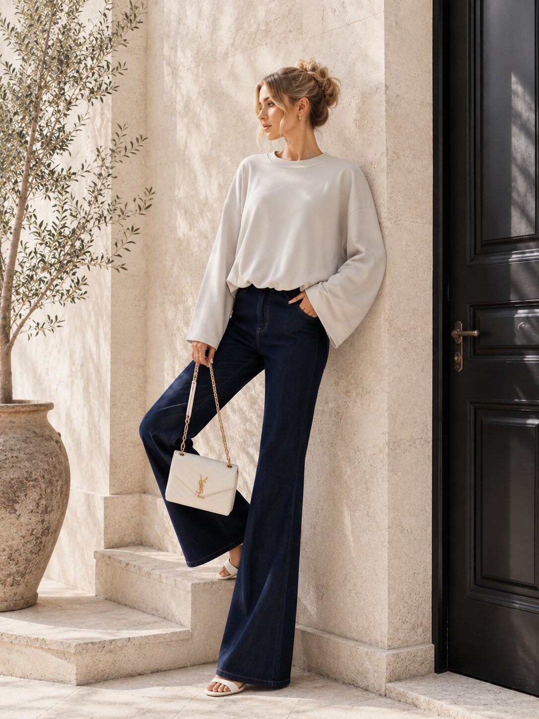 Grossiste J&L - Sweat oversize à manches longues et un ourlet bouffant