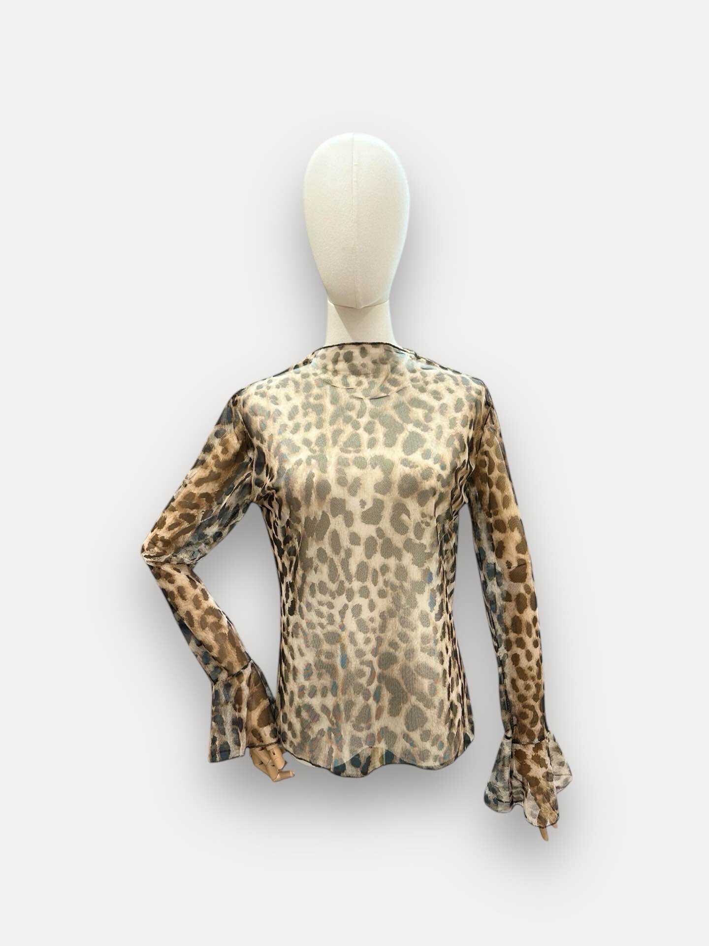 Großhändler J&L - Top mit langen ausgestellten Ärmeln mit Mesh -Leopardenmuster