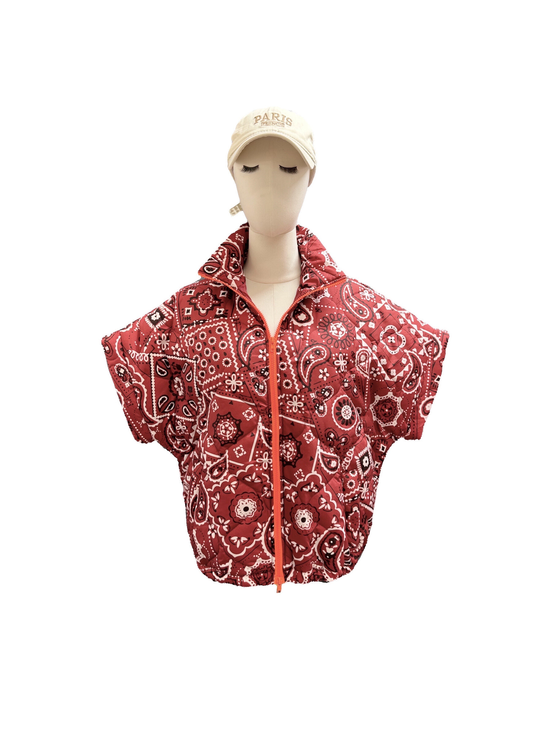 Wholesaler J&L - Short-Sleeved Quilted Jacket With Bandana Print