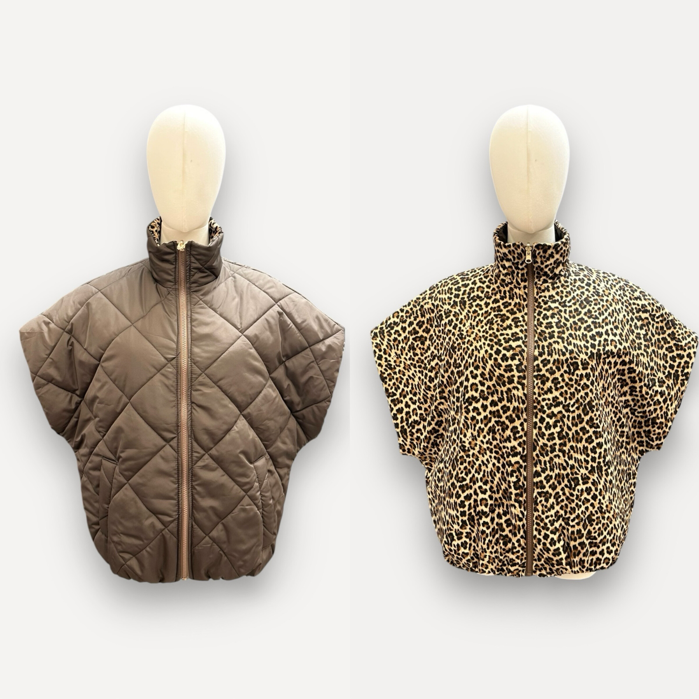 Wholesaler J&L - LUCILIA Short-Sleeved Quilted Reversible Jacket with Leopard Print