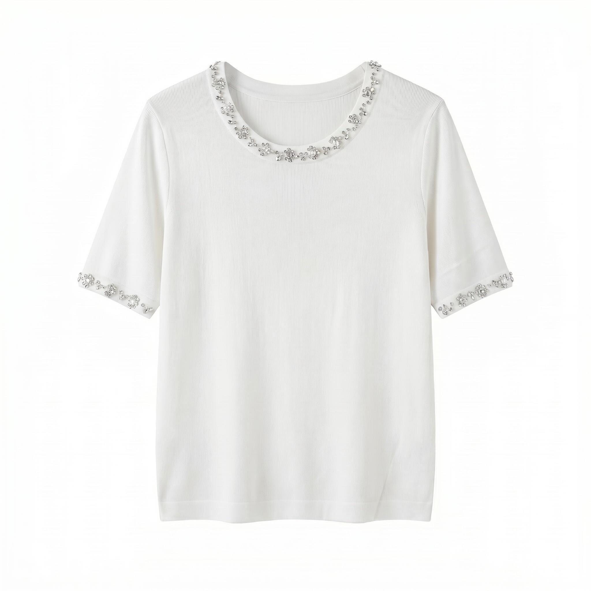 Wholesaler J MODA - Luxury Ribbed Knit T-Shirt – Jewel Details