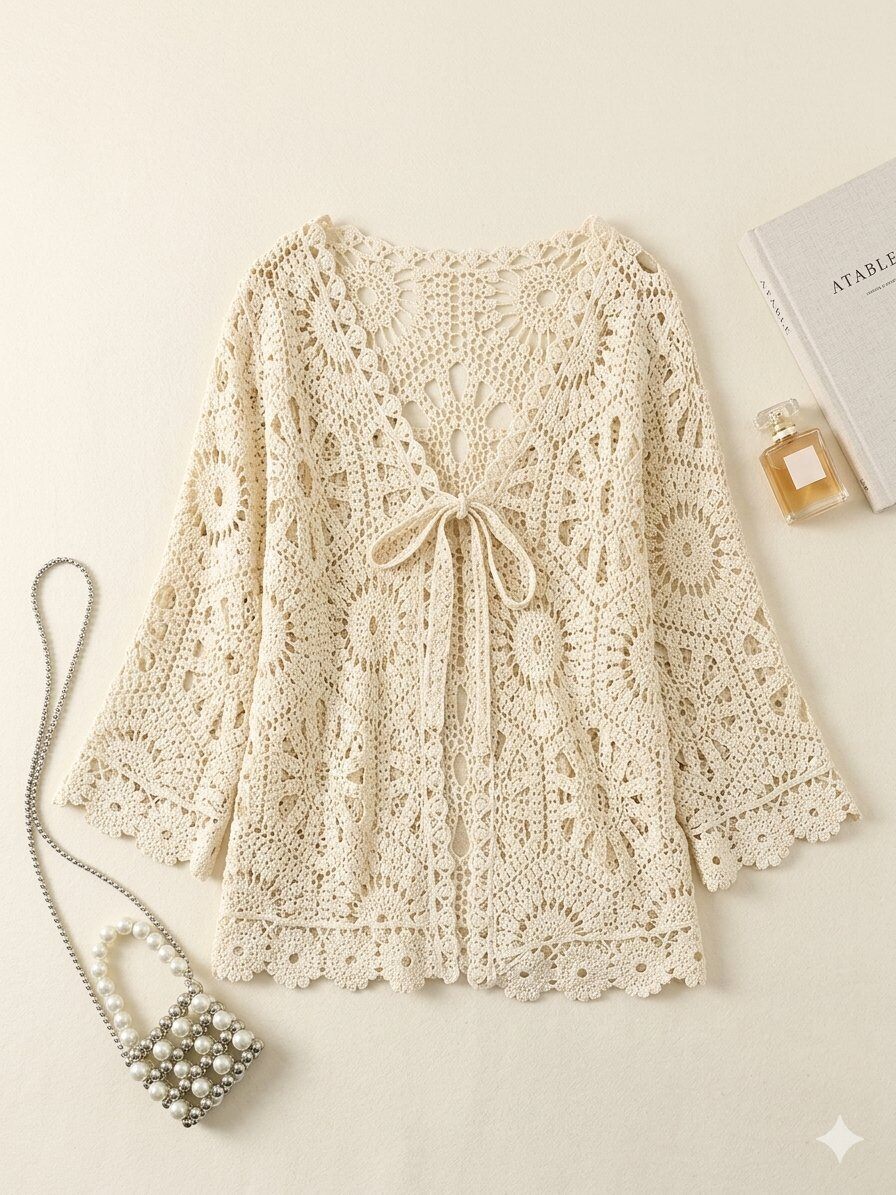 Wholesaler J MODA - Boho Floral Crochet Cardigan