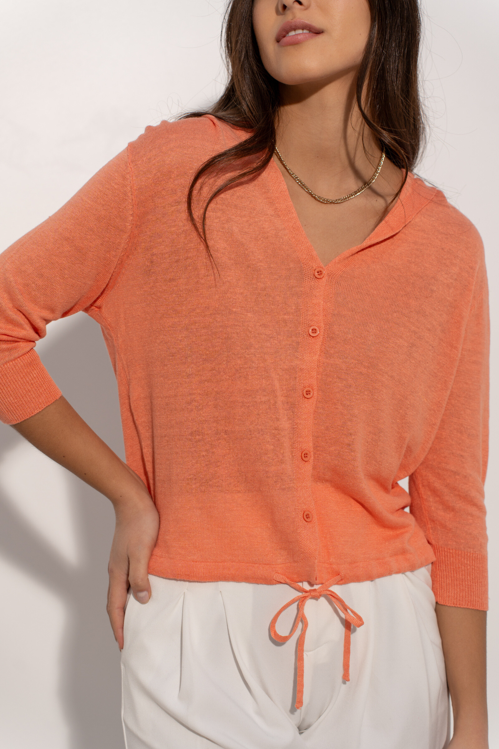 Wholesaler J&W Paris - Hooded linen cardigan