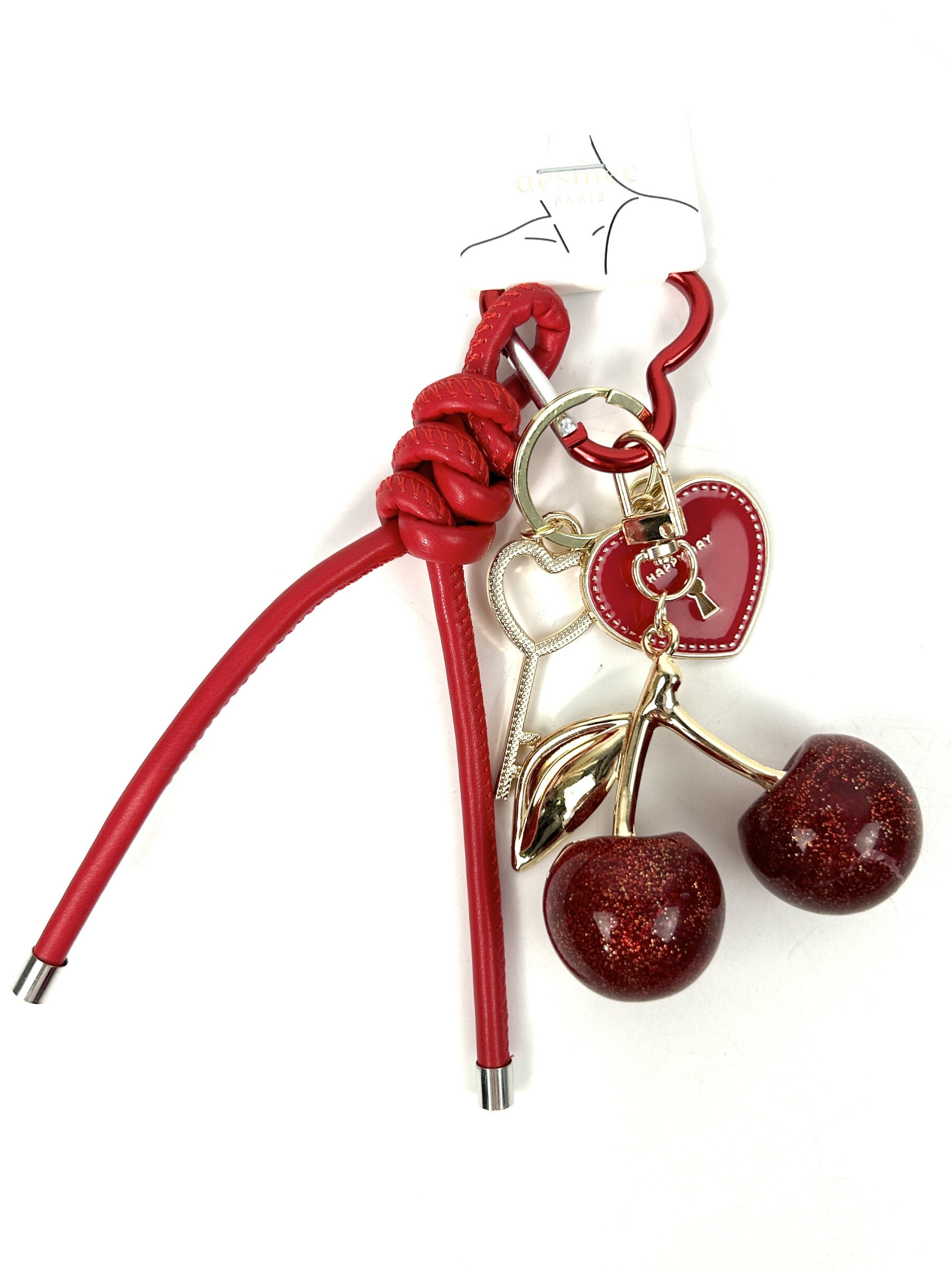 Grossiste Jade&Clarisse - PORTE CLÉ CHARMS SAC GRIGRI ULTRA MIGNON CHERRY CERISE