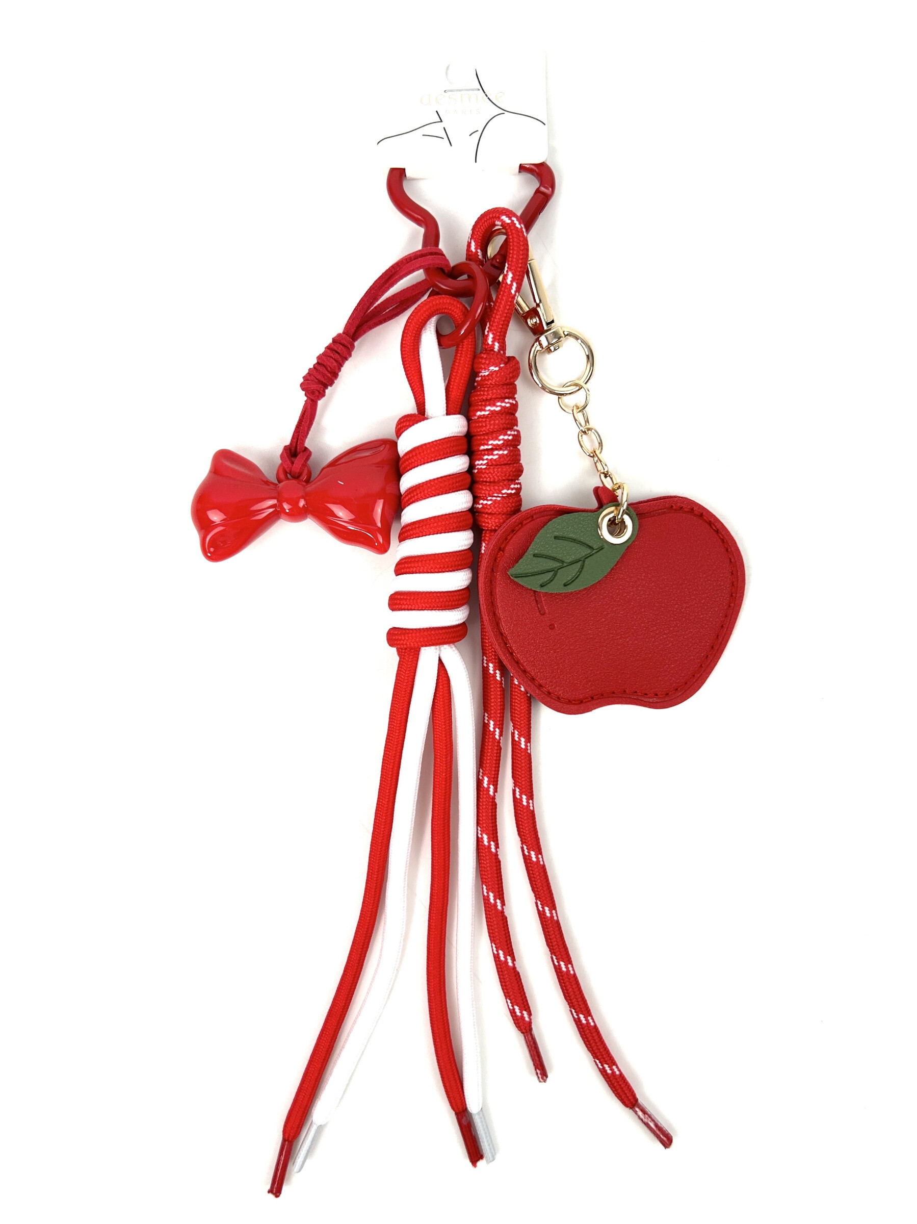 Grossiste Jade&Clarisse - PORTE CLÉ CHARMS SAC GRIGRI ULTRA MIGNON POMME ROUGE ET NŒUD