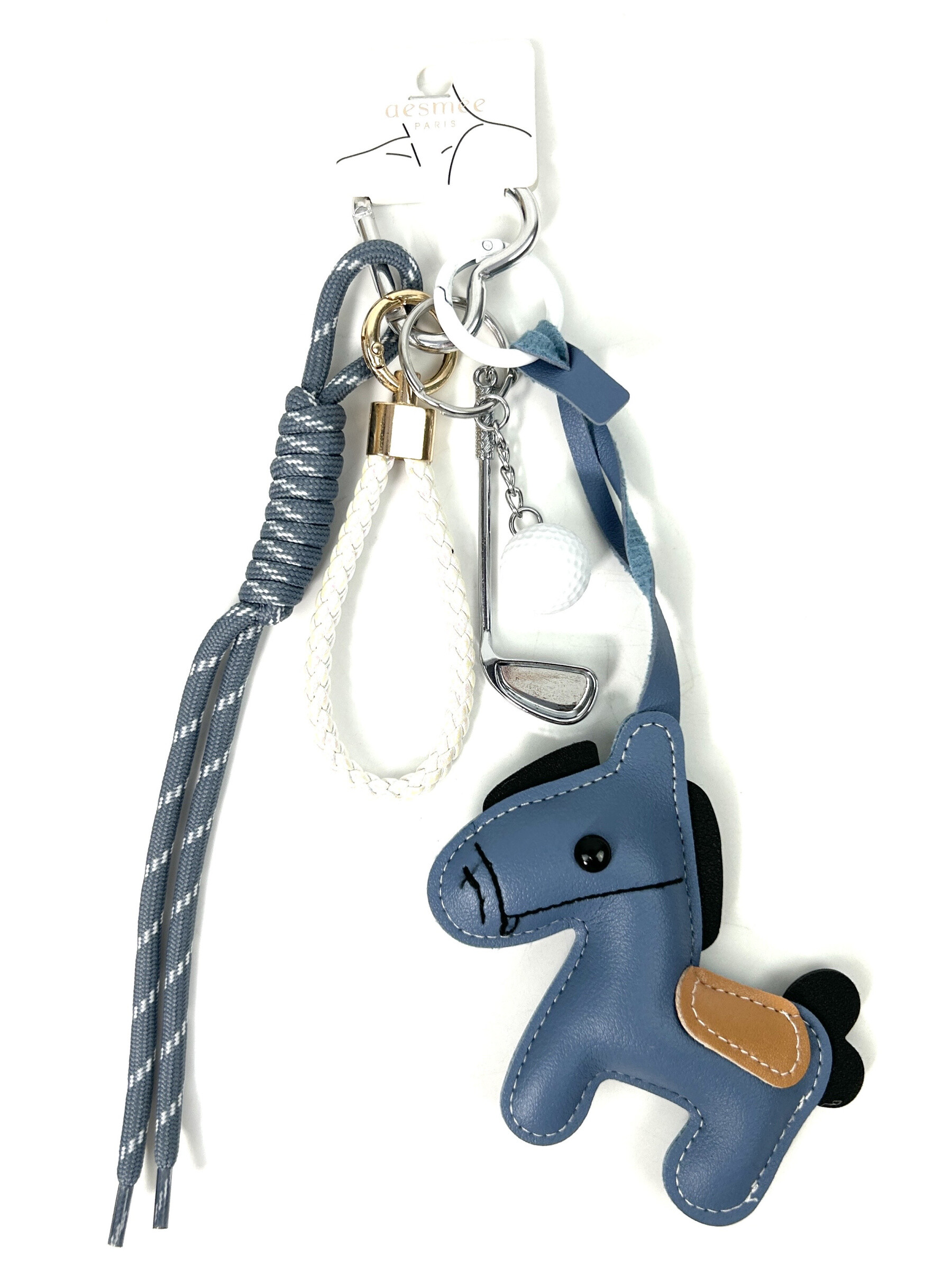 Grossiste Jade&Clarisse - PORTE CLÉ CHARMS SAC GRIGRI PONEY BLEU ET GOLF