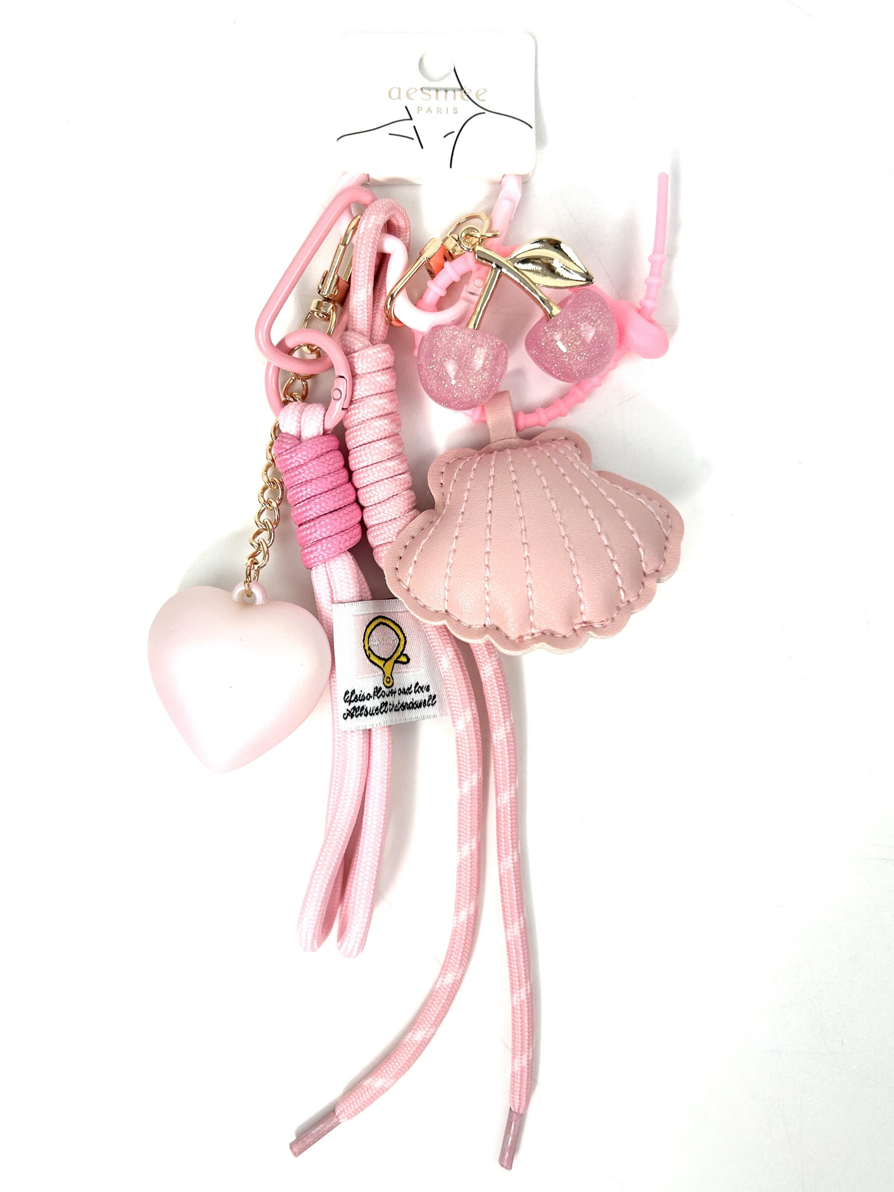 Grossiste Jade&Clarisse - PORTE CLÉ CHARMS SAC GRIGRI ULTRA MIGNON COQUILLES CŒUR ET CERISES