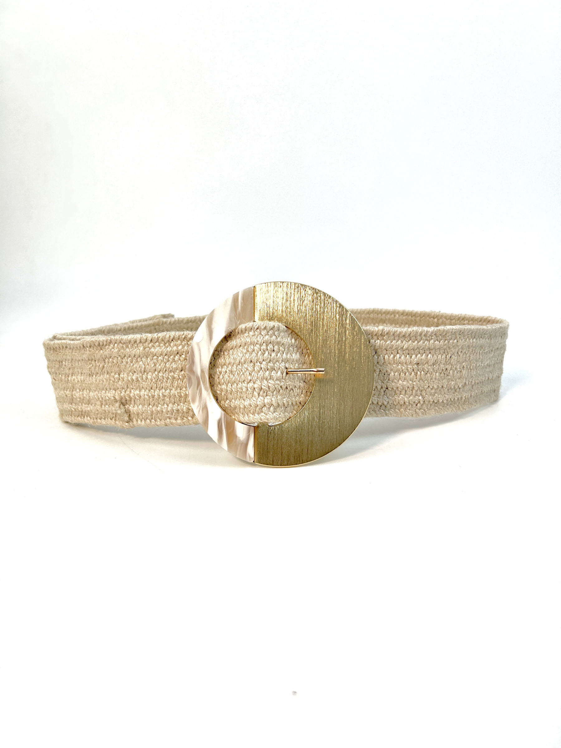 Ceinture vintage Baer SF, boucle en métal tressé, en os