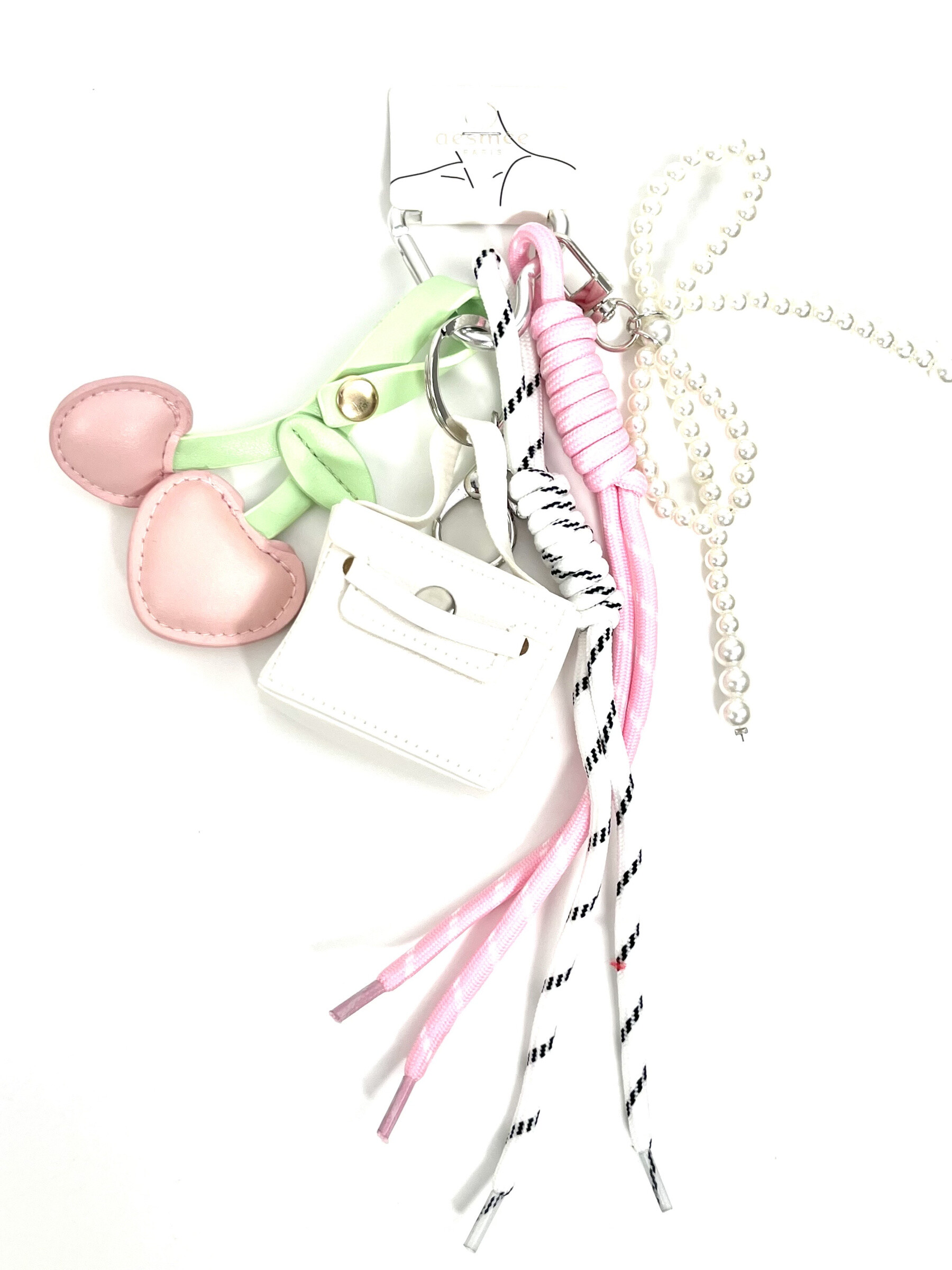 Grossiste Jade&Clarisse - PORTE CLÉ CHARMS SAC GRIGRI ULTRA MIGNON MINI SAC ET COEUR PERLE