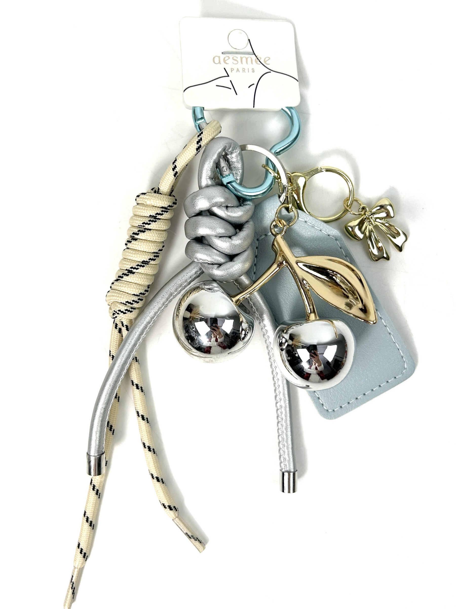 Grossiste Jade&Clarisse - PORTÉ CLÉ SAC GRIGRI ULTRA MIGNON CERISES ARGENT EN VERRE