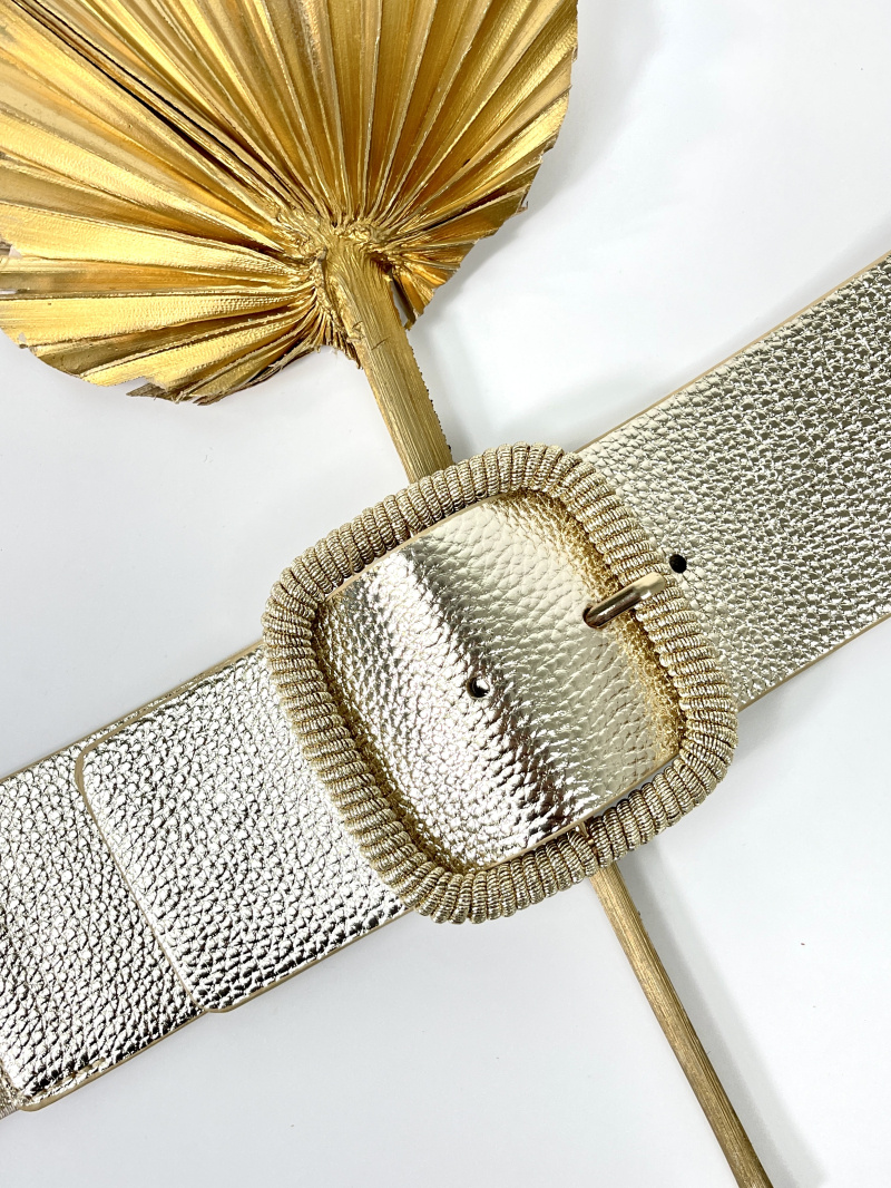 Grossiste Jade&Clarisse - CEINTURE ÉLASTIQUE YASMINA BOUCLE RECTANGLE TISSÉE PAILLETÉE