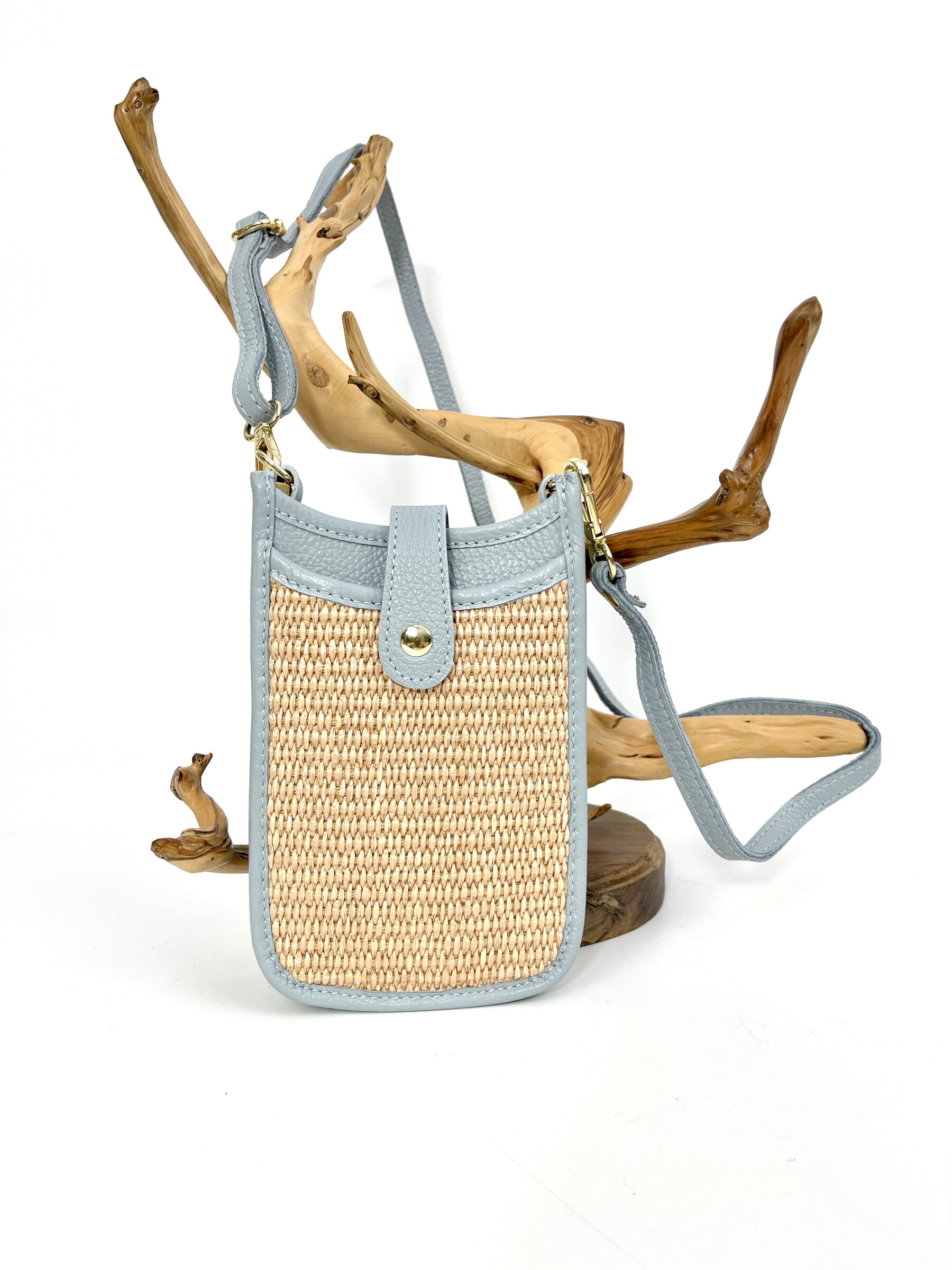Großhändler Jade&Clarisse - Bi-Materials-Handy-Taschenleder und italienischer Raphia Sara