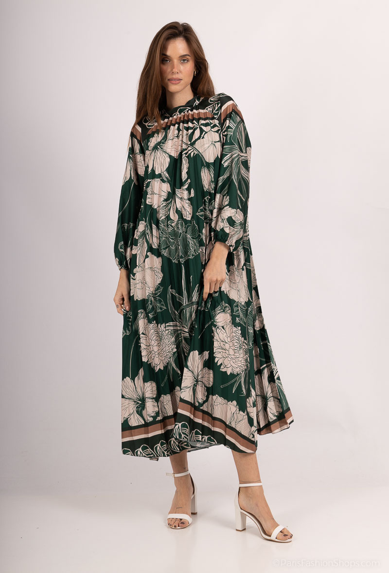 Wholesaler JADE - JADE FLORAL PRINTED PLEATED DRESS