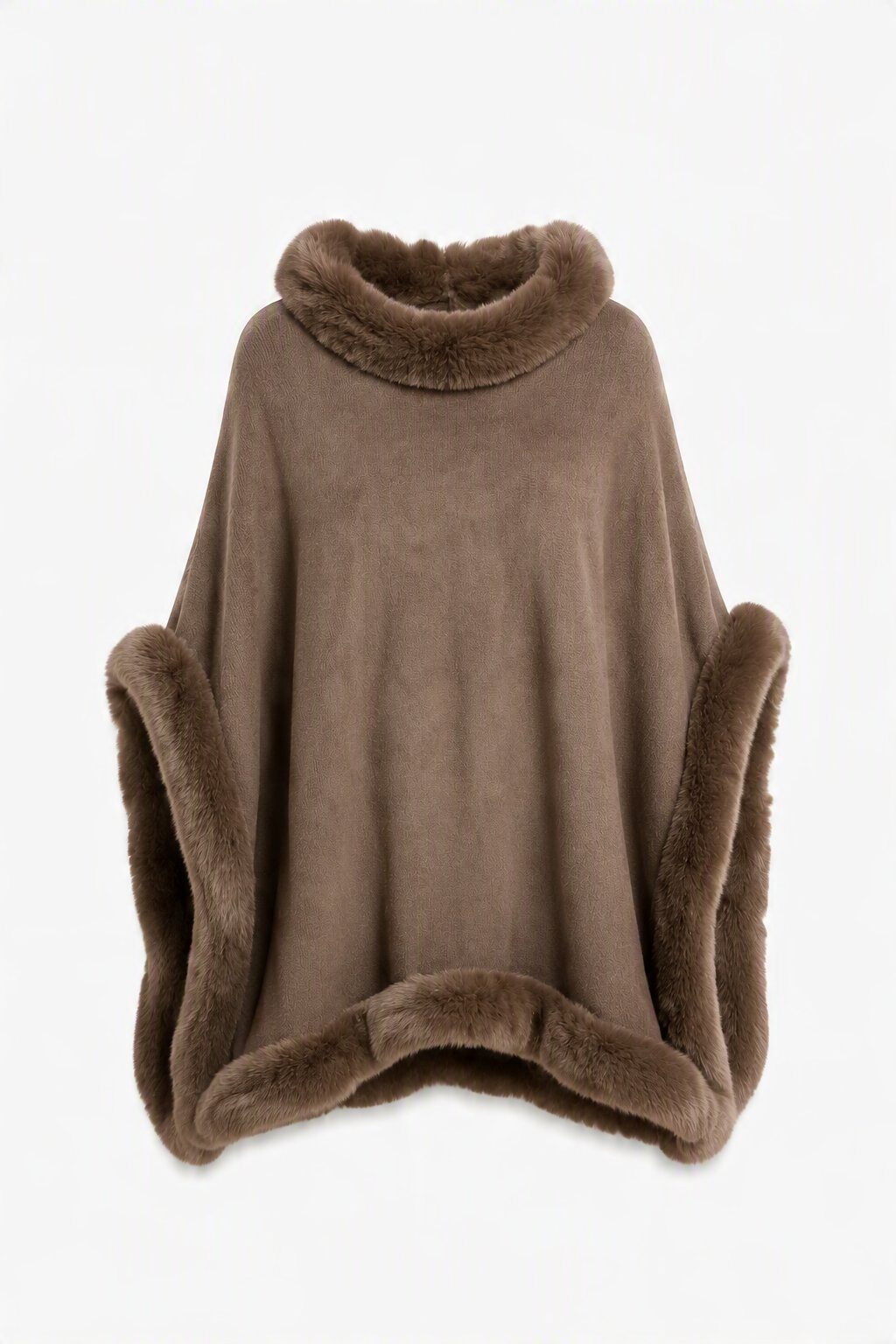 Grossiste JAMILLA - Poncho en maille avec bordure et col en fausse fourrure