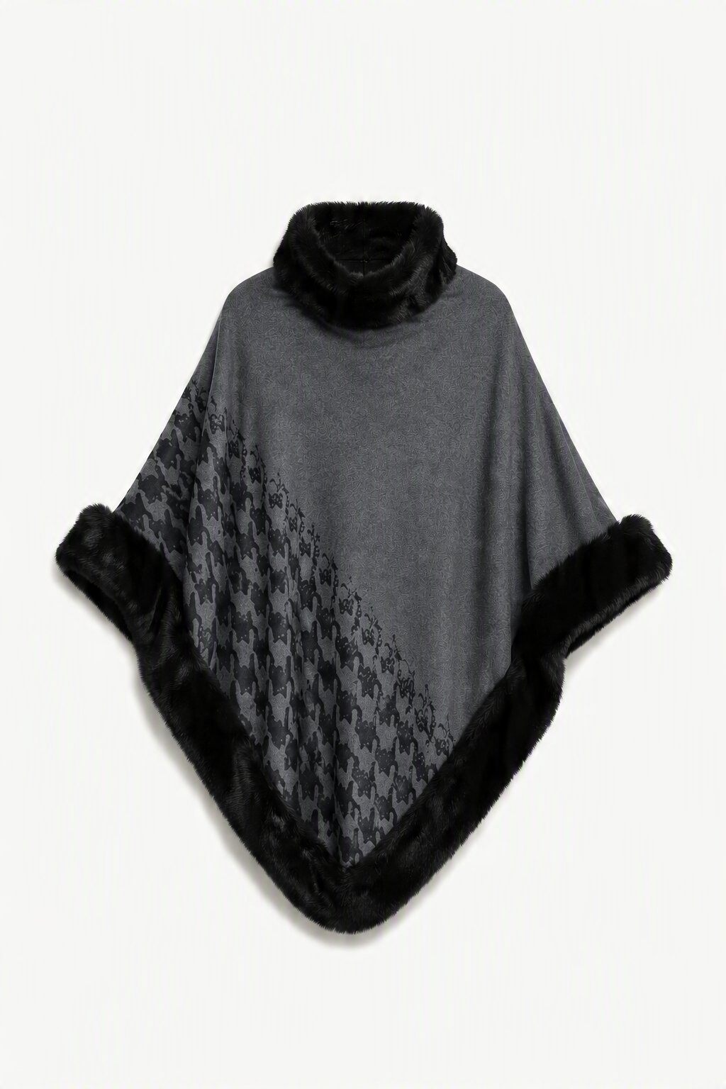 Grossista JAMILLA - Mantella Poncho in Maglia con Bordi e Collo in Eco-Pelliccia