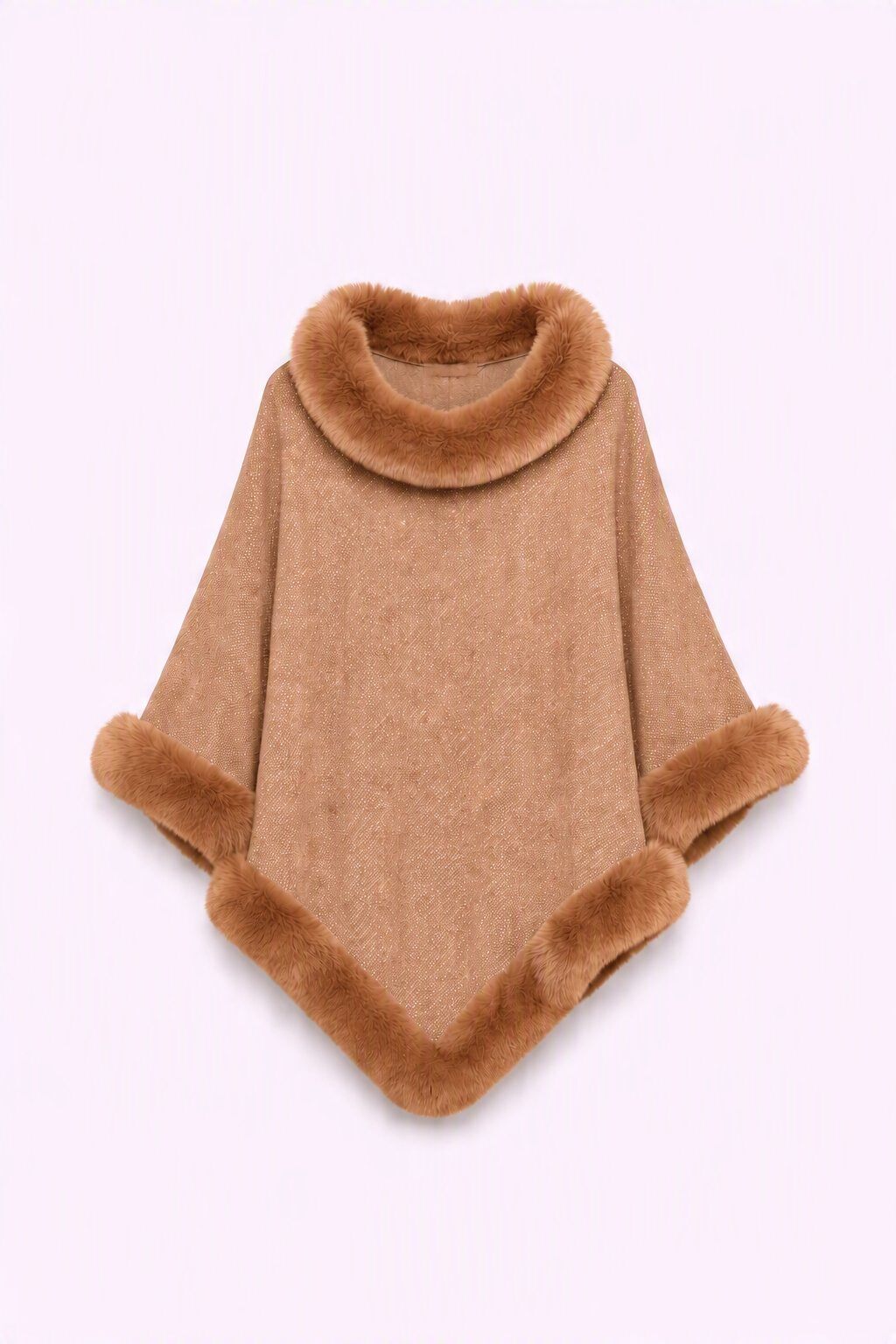 Grossista JAMILLA - Mantella Poncho con Filo Lurex e Eco-Pelliccia