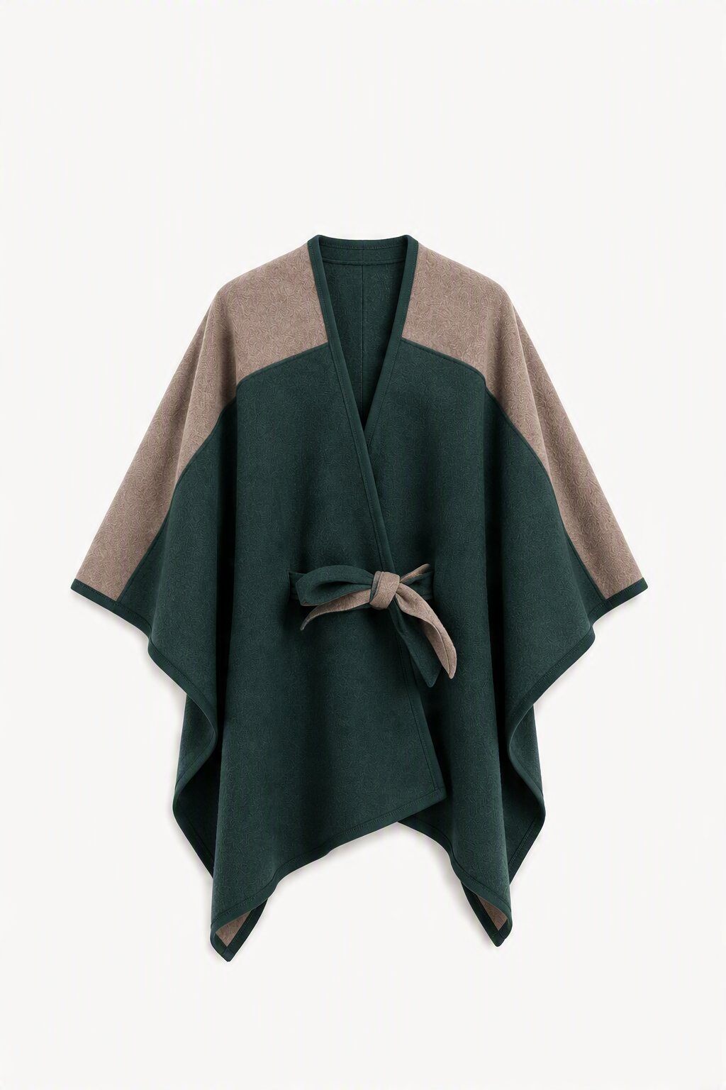 Grossiste JAMILLA - Poncho Bicolore avec Ceinture et Col en V