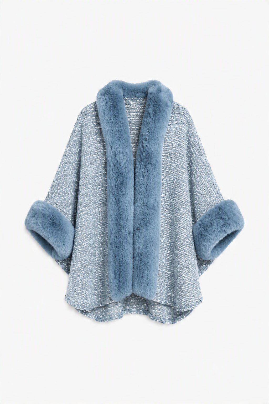 Grossista JAMILLA - Mantella Cardigan Aperta in Maglia Strutturata con Eco-Pelliccia