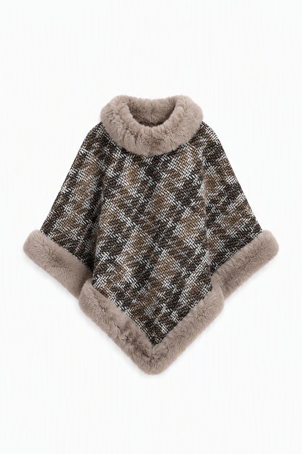 Grossiste JAMILLA - Poncho en maille tweed avec fausse fourrure