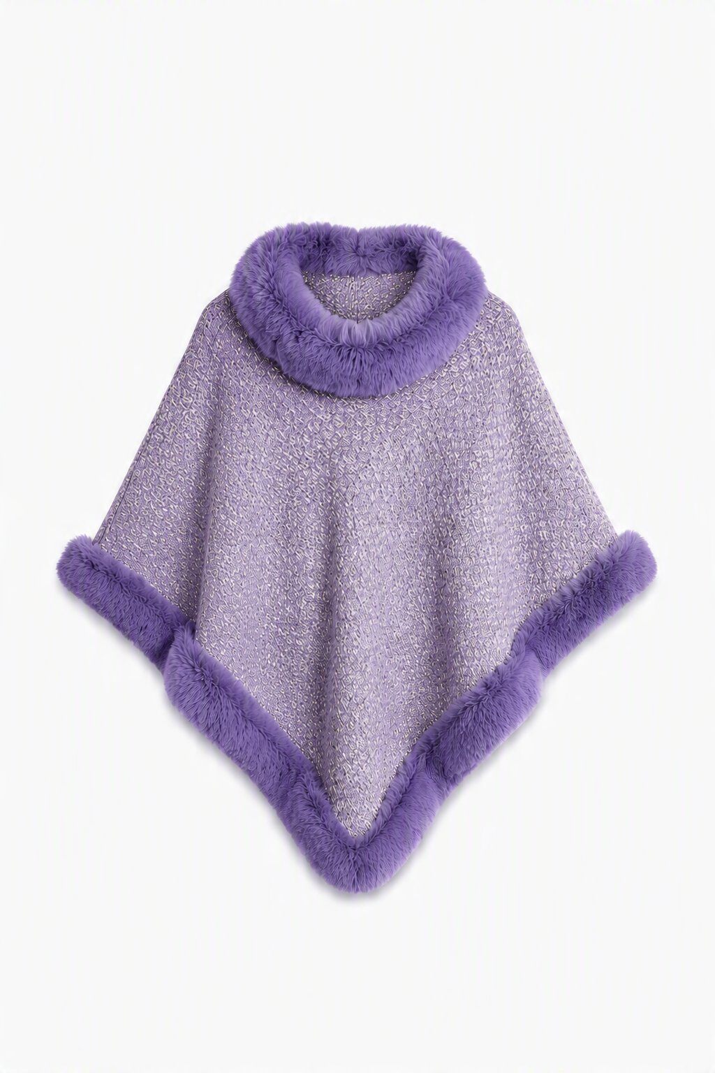 Grossiste JAMILLA - Cape Poncho en Maille Tweed / Lurex avec Fausse Fourrure