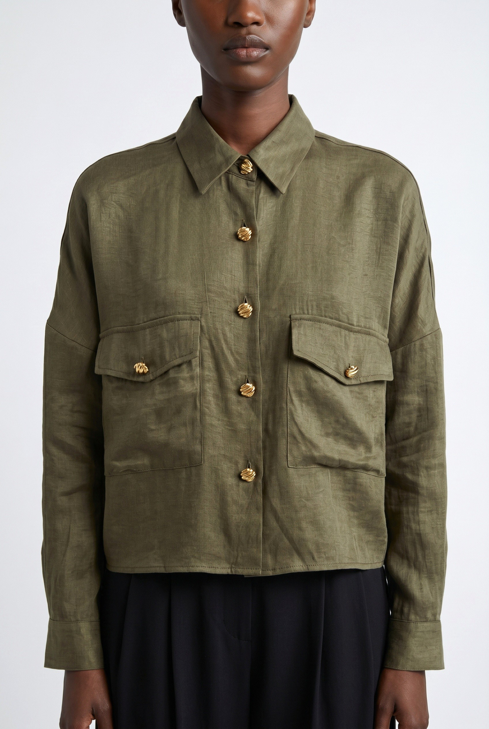 Wholesaler JAMILLA - Short Utility Shirt with Gold Buttons and Large Front Pockets