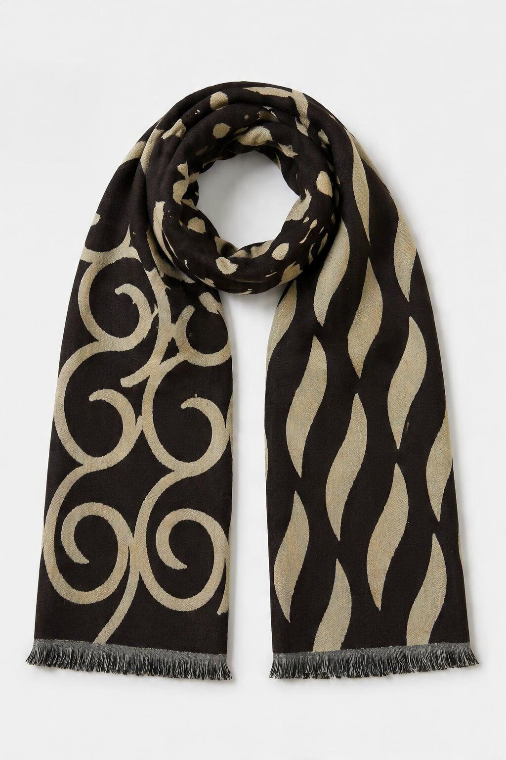 Mayorista JAMILLA - Bufanda Estola Suave y Cálida con Estampado Abstracto que Combina Volutas, Ondas y Puntos