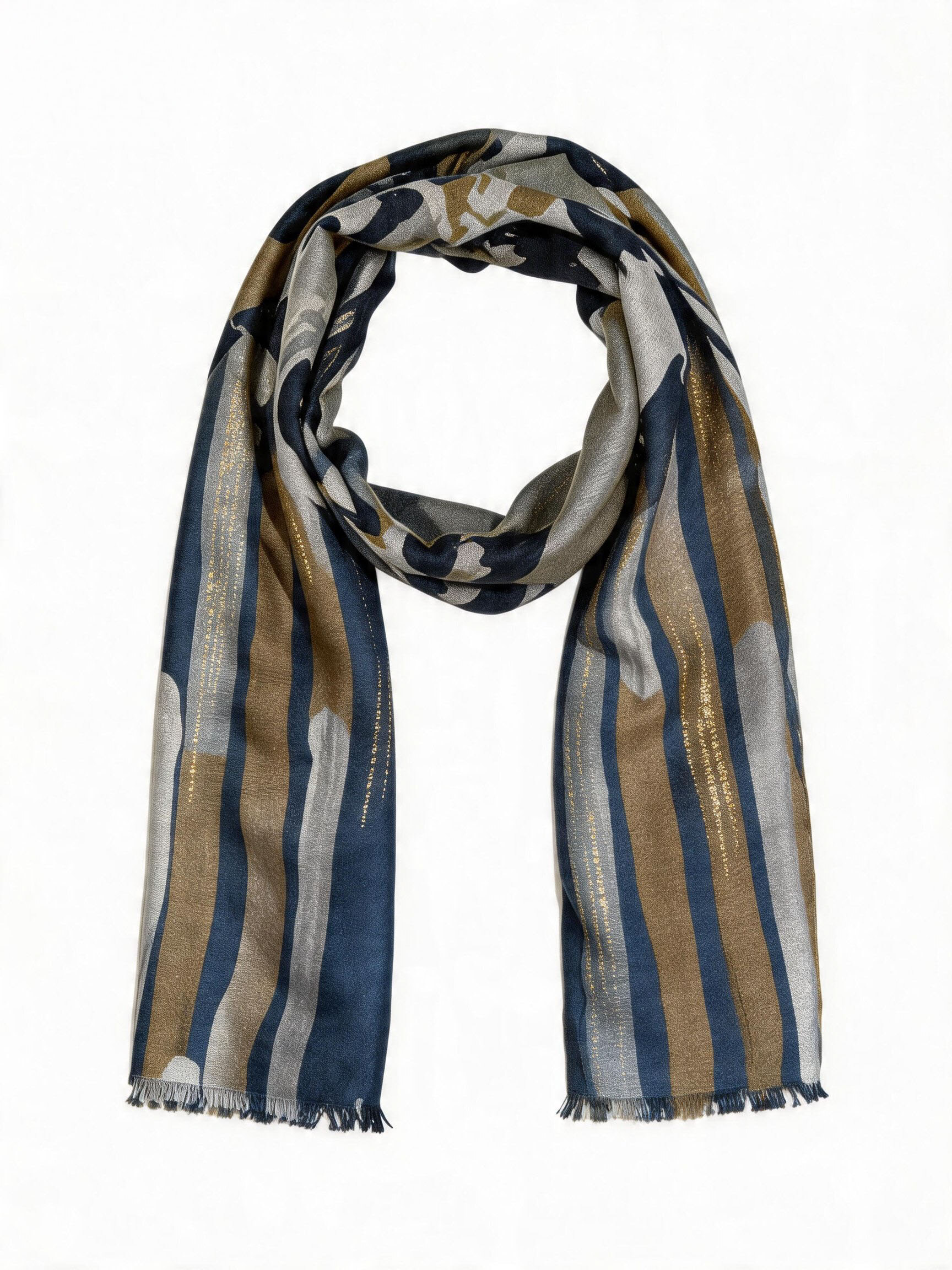 Wholesaler JAMILLA - Wide Stole Scarf with Vertical Stripes and Abstract Details with Gold Print