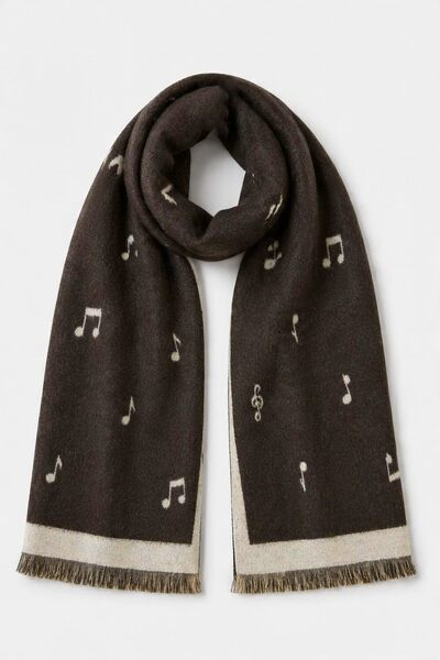 Großhändler JAMILLA - Weicher Jacquard-Webschal Stola mit Figürlichem Notendruck und Kontrastierendem Rahmen Großhändler JAMILLA - Weicher Jacquard-Webschal Stola mit Figürlichem Notendruck und Kontrastierendem Rahmen
