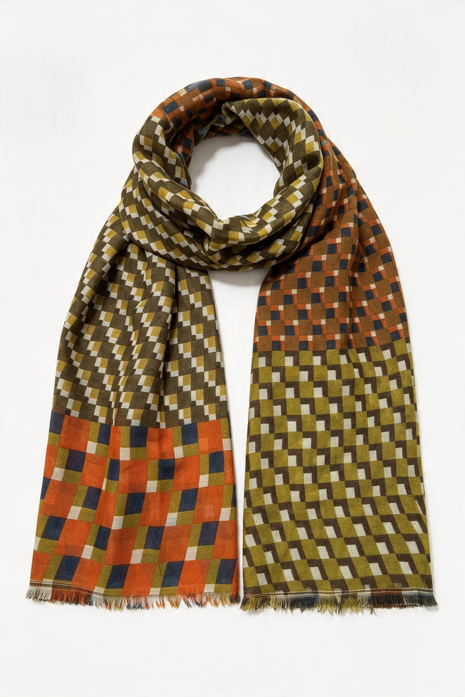 Grossiste JAMILLA - Écharpe Châle Large en Tissu Léger avec Motif Géométrique à Carreaux Mosaïque