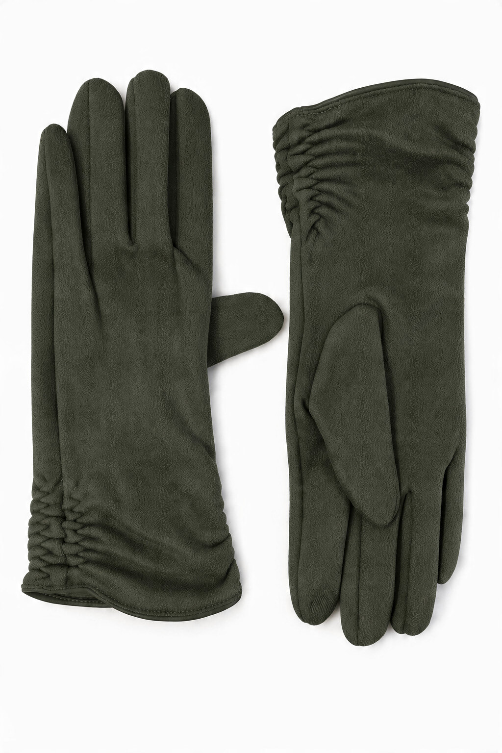 Großhändler JAMILLA - Wildlederimitat-Handschuhe mit elastischer Raffung am Handgelenk