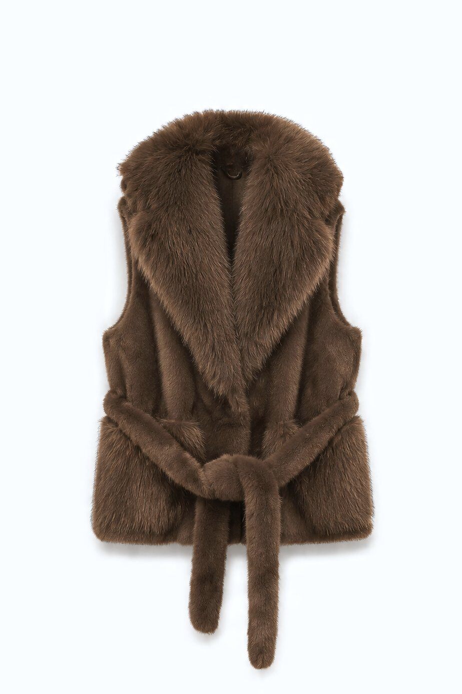 Grossiste JAMILLA - Gilet en fausse fourrure avec ceinture à la taille et col châle