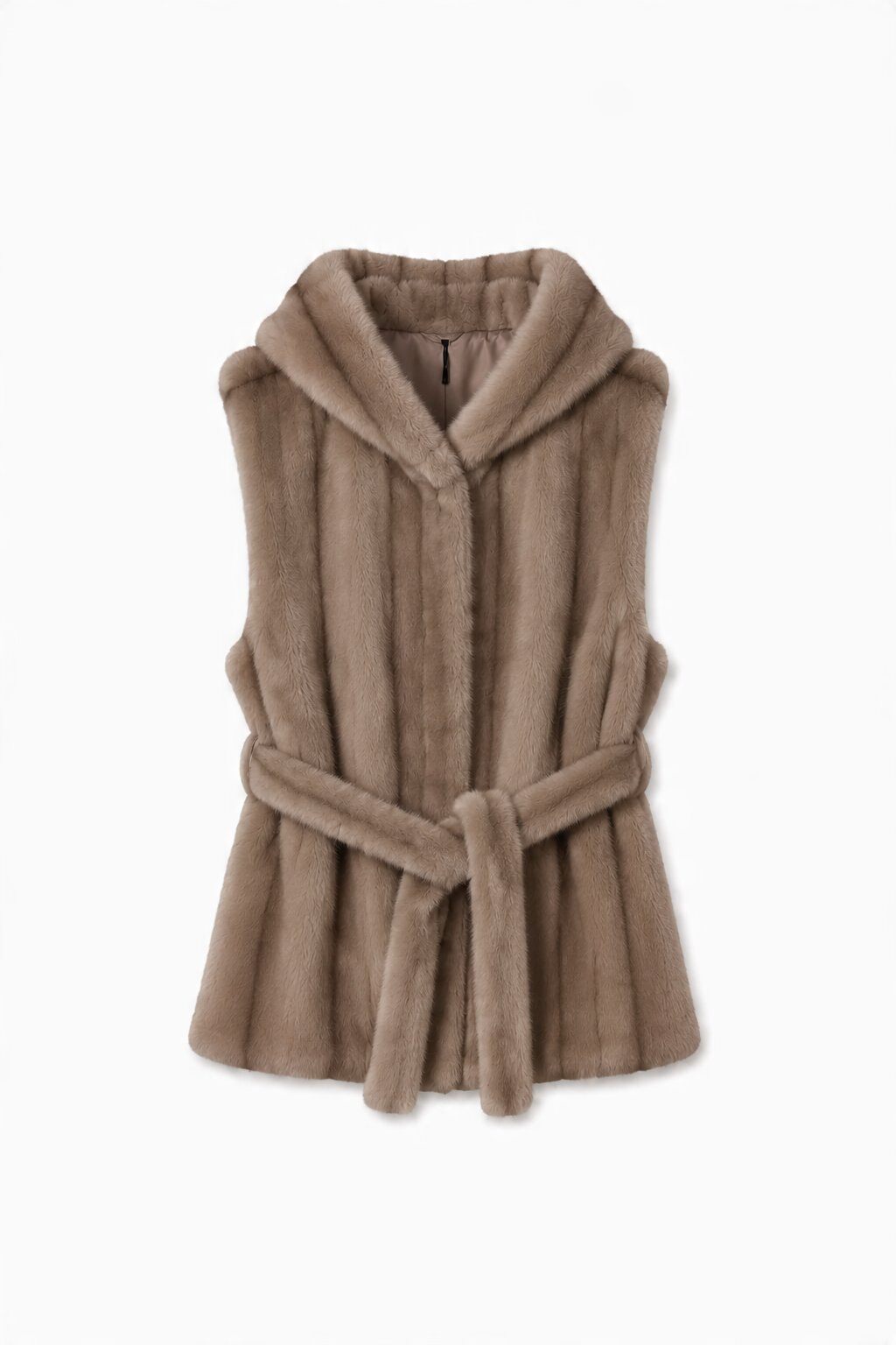 Grossiste JAMILLA - Gilet en fausse fourrure avec ceinture et capuche