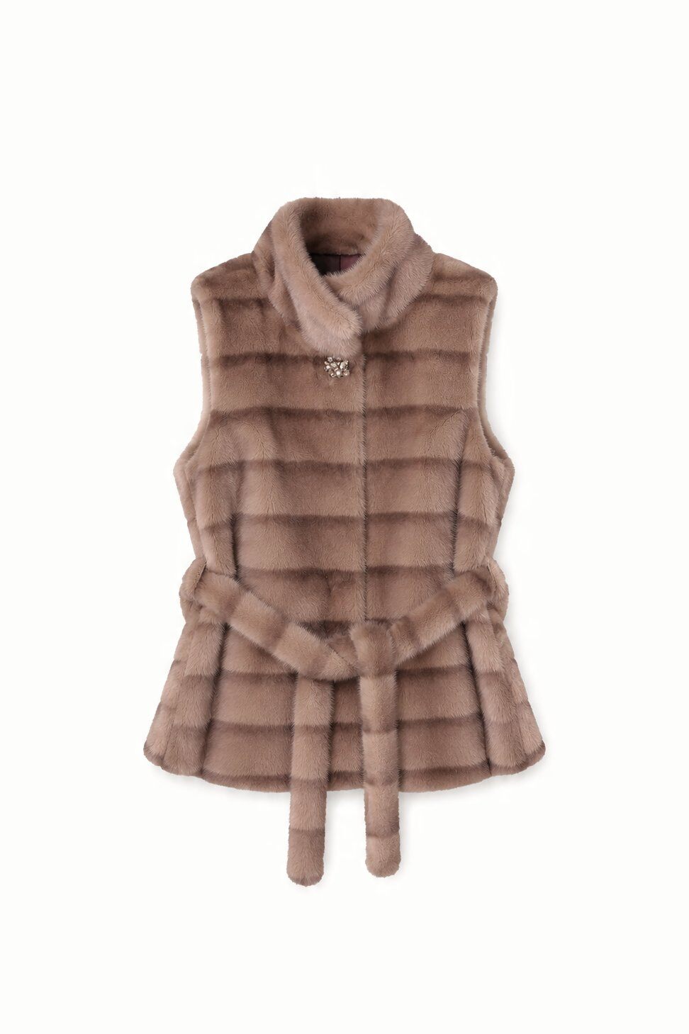 Wholesaler JAMILLA - Faux fur vest with belt and jewel detail