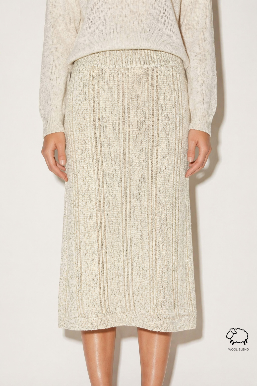 Wholesaler JAMILLA - Ribbed Wool Blend Knit Midi Skirt with Lurex