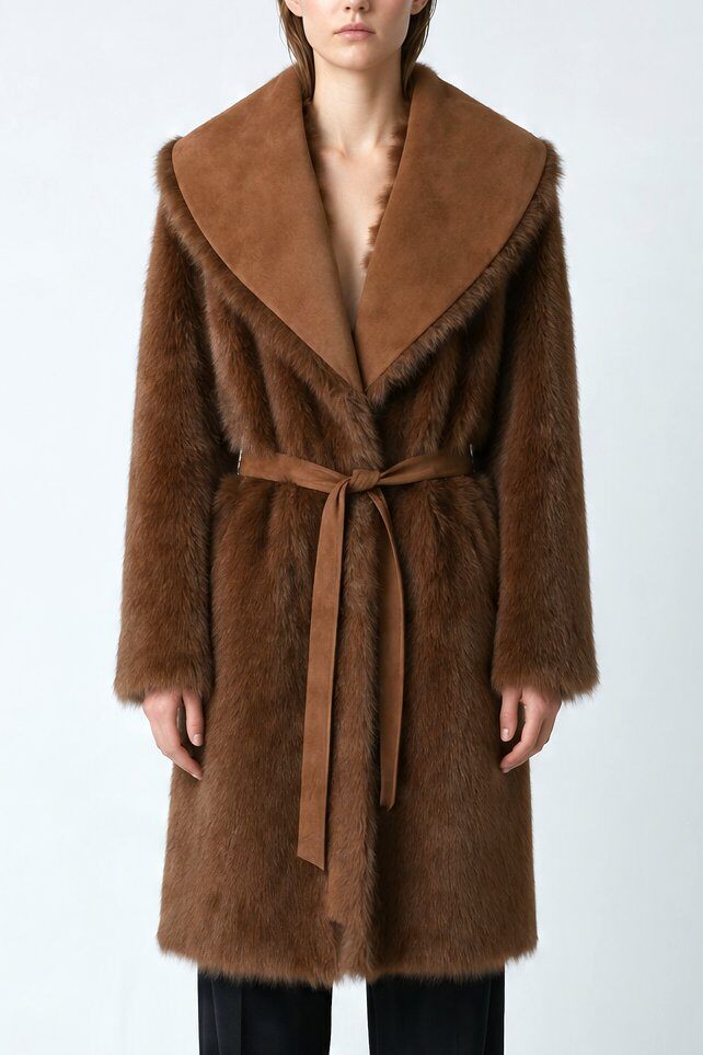 Grossista JAMILLA - Cappotto Lungo Reversibile Scamosciato e in Eco-Pelliccia