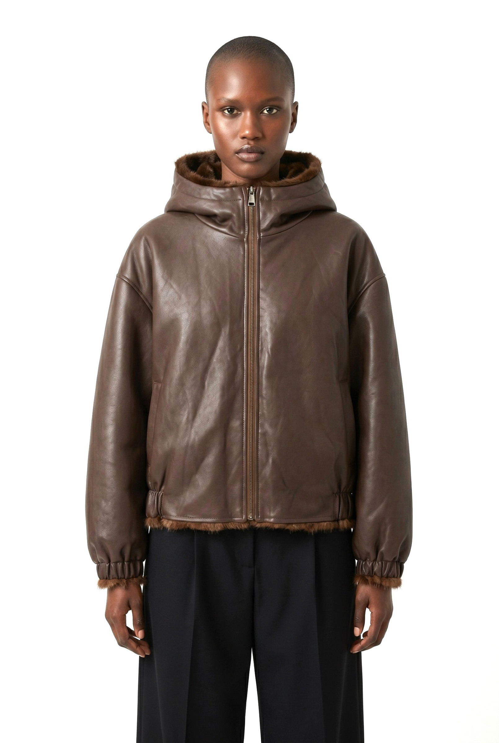 Wholesaler JAMILLA - Reversible Faux Leather / Faux Fur Jacket with Hood