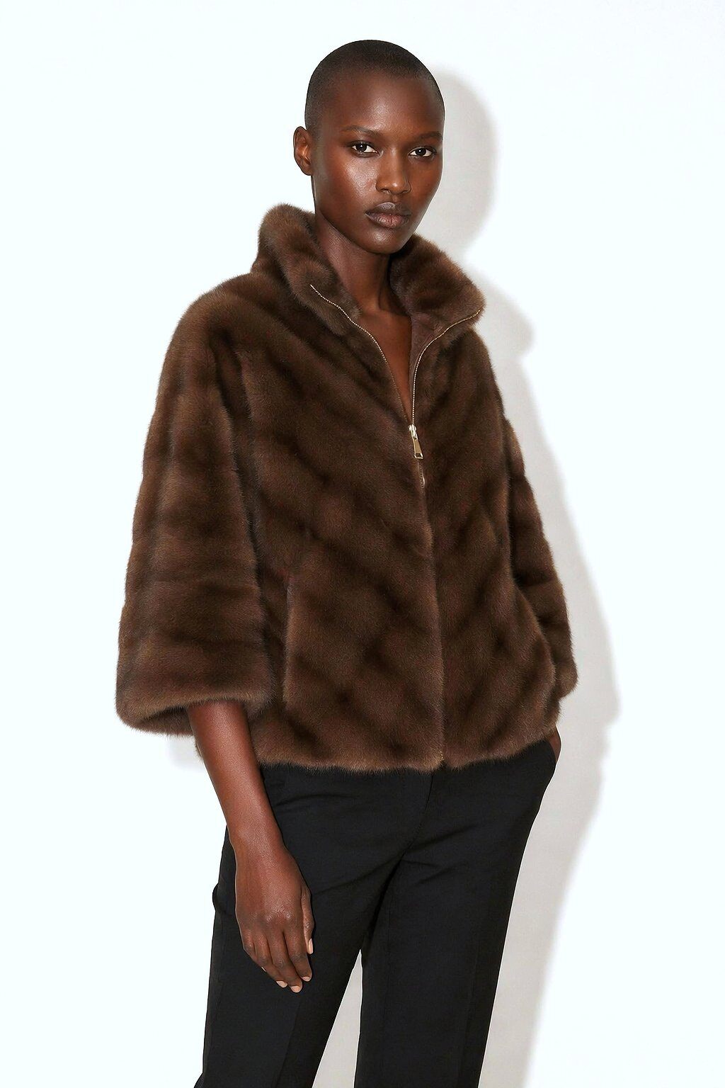 Wholesaler JAMILLA - Herringbone Faux Fur Jacket with Wide Sleeves