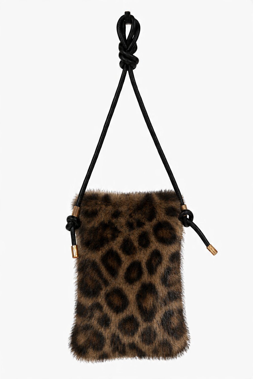 Wholesaler JAMILLA - Mini faux mink effect phone bag with thin cord strap and gold metal ends
