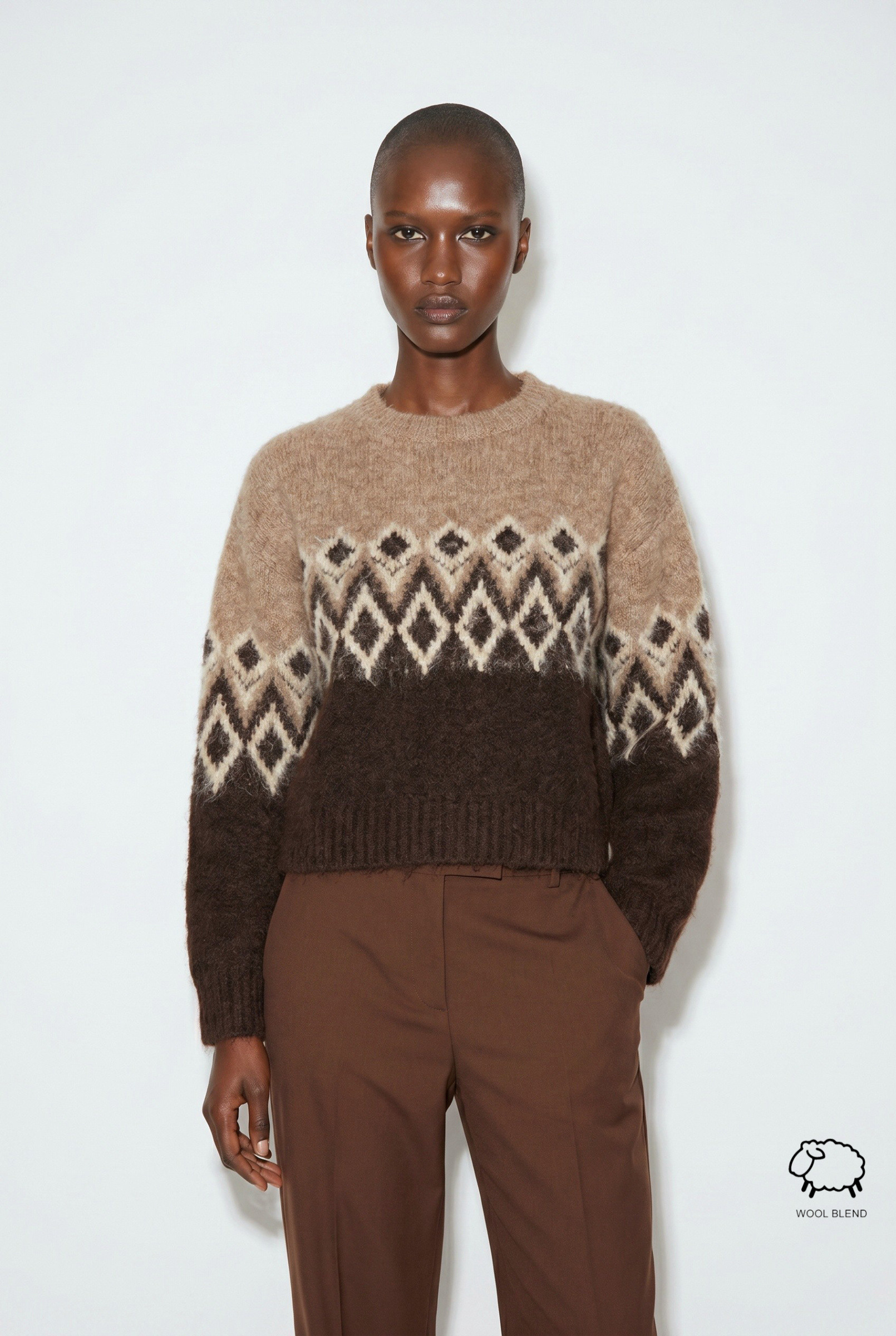 Wholesaler JAMILLA - Soft Crewneck Sweater with Geometric Jacquard Pattern